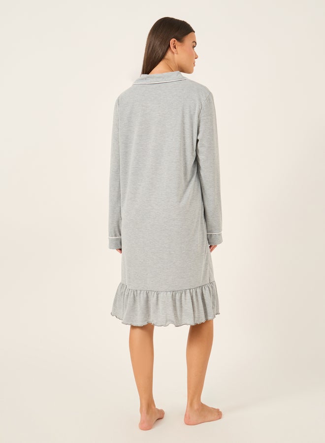 ستايلي قميص نوم بحافة مكشكشة وجيوب بتفاصيل متباينة - Image 4