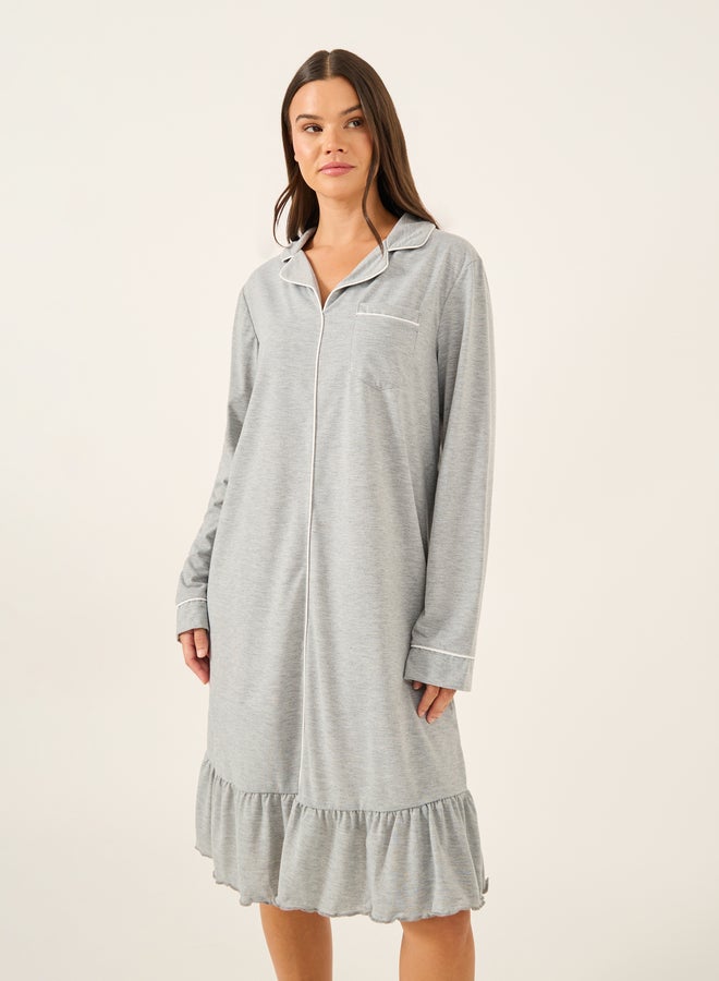 ستايلي قميص نوم بحافة مكشكشة وجيوب بتفاصيل متباينة - Image 2