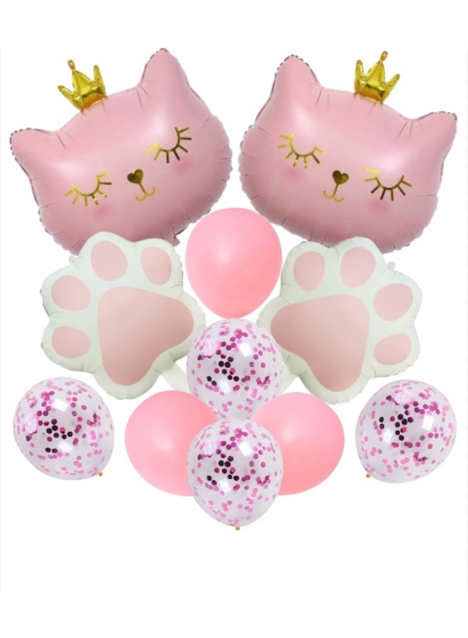 11 PCS Crown Cat Foil Balloon Set – Includes Cat Paw Foil Balloons & Pink Latex Balloons – Cute Party Decorations for Birthday, Baby Shower & Cat-Themed Events - Image 1
