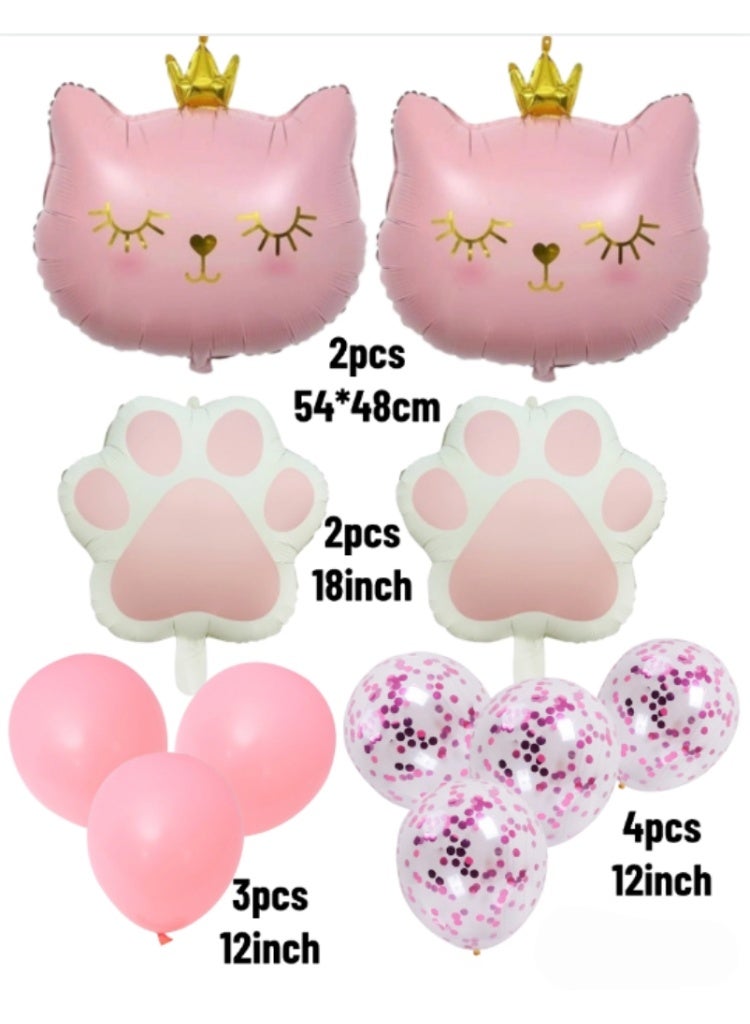 11 PCS Crown Cat Foil Balloon Set – Includes Cat Paw Foil Balloons & Pink Latex Balloons – Cute Party Decorations for Birthday, Baby Shower & Cat-Themed Events - Image 2