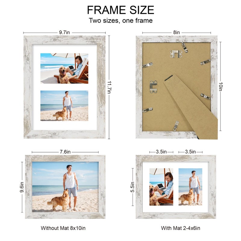 Hongkee مجموعة إطار الصورة Hongkee 8x10 من إطار الخشب الأبيض المصحح مع عرض إطار مجمعة زجاجية الصور 2-4x6 مع حصيرة أو 8 × 10 بدون حصيرة - تصاعد الجدار الأفقي أو العمودي - Image 2