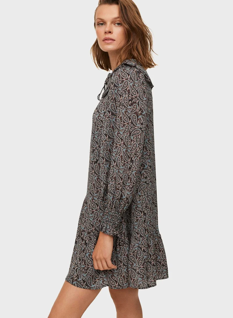 MANGO Printed Cuffed Sleeve Dress