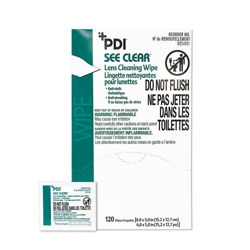 PDI See Clear Lens Cleaning Wipes NonStreaking AntiStatic for Glasses Eyeglasses Loupes Safety Eyewear 1 Box of 120 Individually Wrapped Packets Large 6 x 5 - Image 3