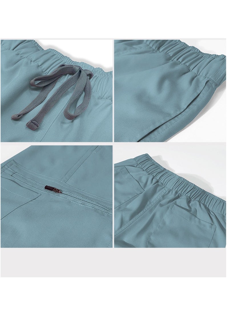 Loquat Unisex Fashion Medical Uniform Scrubs 2 Piece Set V-Neck Top and Pants Suit Light Blue  - Image 3