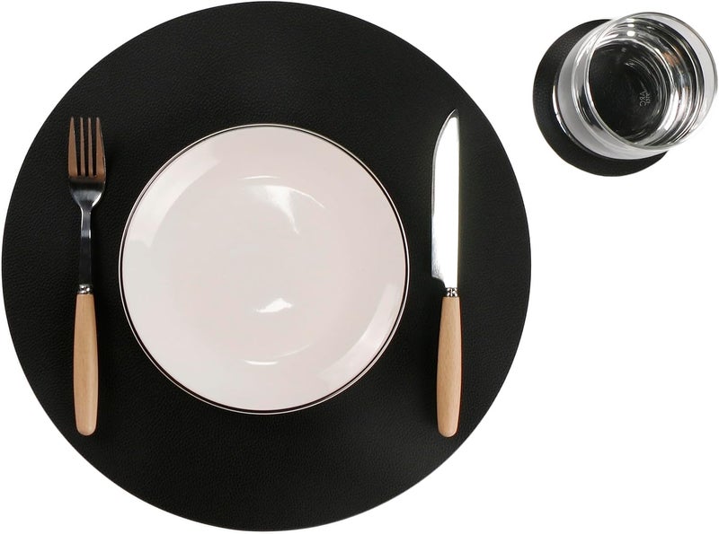 Jovono Wipeable Placemats and Coasters Leather Table Mats Waterproof HeatResistant Easy to Clean for Dining Table Set Kitchen Table Set of 4 Black - Image 1