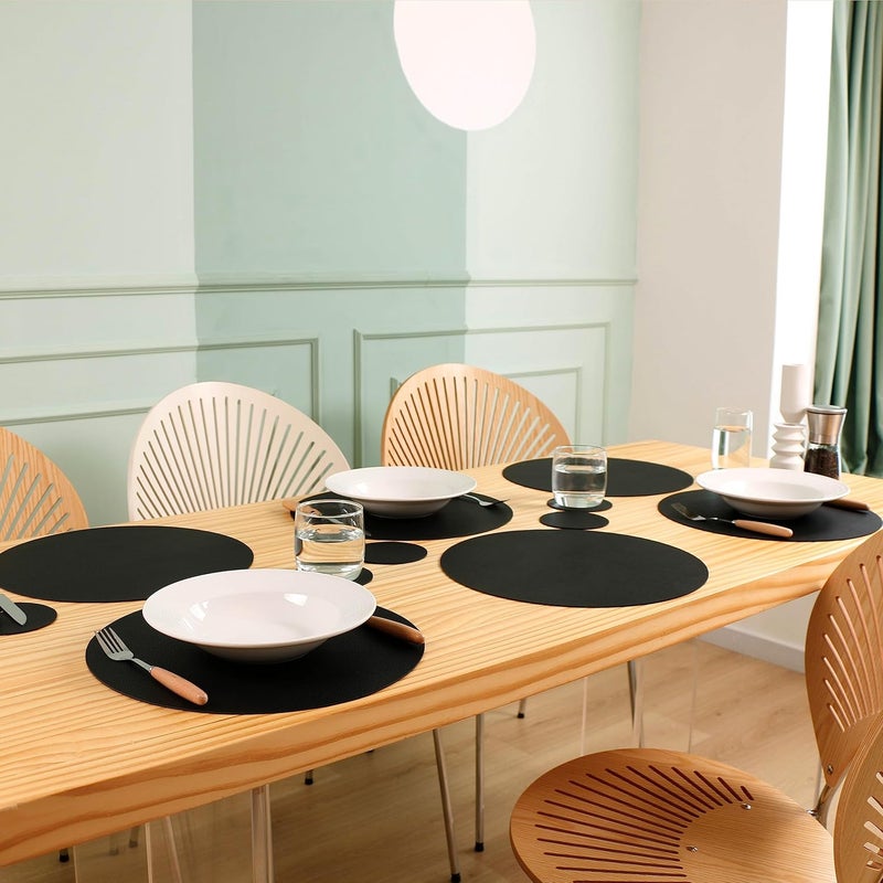 Jovono Wipeable Placemats and Coasters Leather Table Mats Waterproof HeatResistant Easy to Clean for Dining Table Set Kitchen Table Set of 4 Black - Image 5