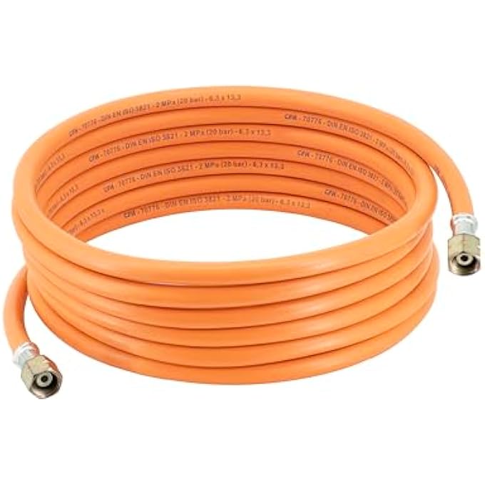 GAS HOSE RUBBER VS 760-5 M RUBBER GAS HOSE WITH G 3/8 INCH LH CONNECTION ON BOTH SIDES FOR FLAME DEVICES AND GAS SOLDERING DEVICES, LPG/PROPANE/BUTANE, 20 BAR, CONICAL SEAL, -30 C TO +70 C