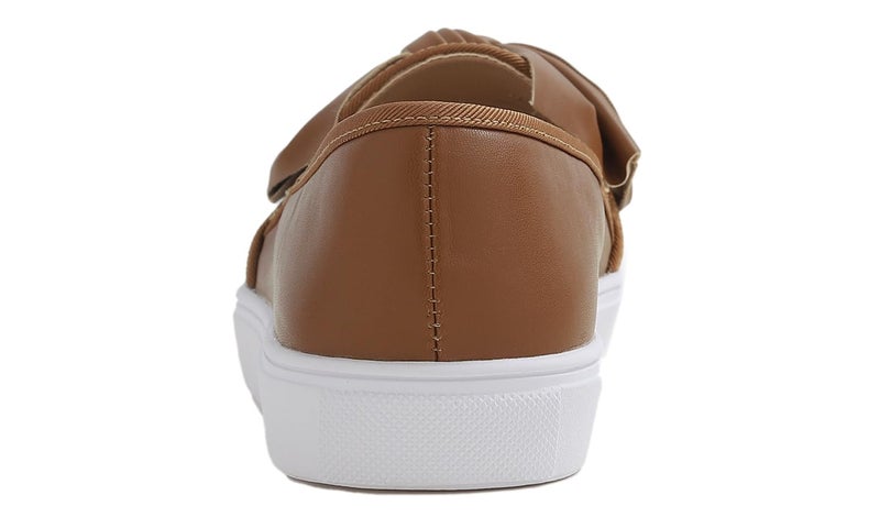 FEVERSOLE Women's Casual Slip On Sneaker Fashion Bow Tie Loafer Flats Camel Vegan Leather Size 8.5 M US - Image 5