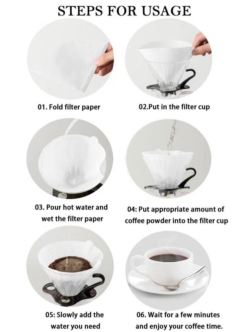 JSDUN 100-Piece Paper Coffee Filter V60 Disposable Conical White Size 02 for Pour-Over and Drip Coffee Machines (1-4 Cups)  - Image 2