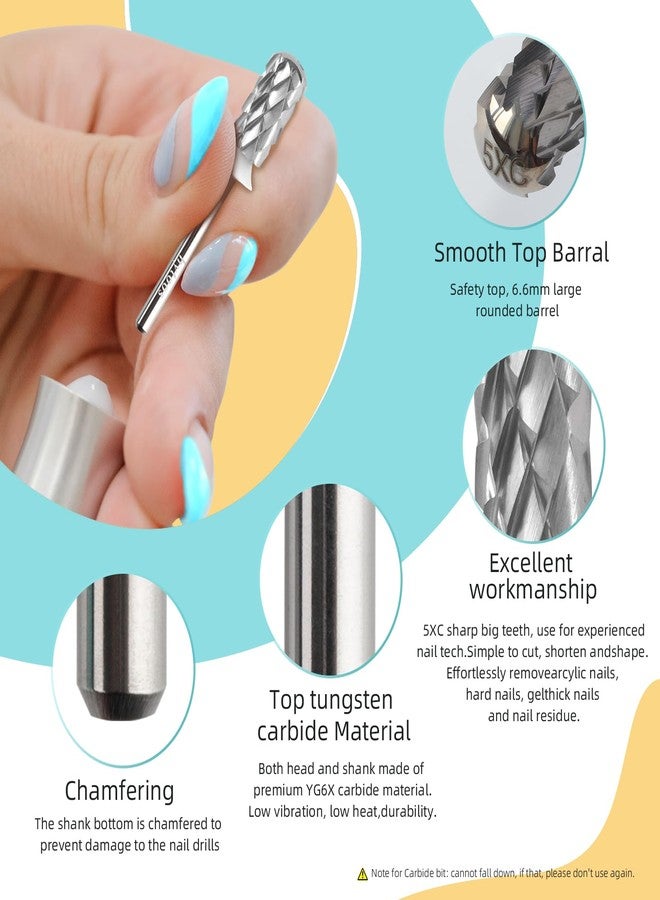 HYTOOS 5XC Barrel Carbide Nail Drill Bits, Safety Large Round Manicure Bit, 3/32 Shank for Righties, Electric Drills Accessories, Hard Gel Acrylic Powder Remover (5XC, Large Barrel) - Image 5