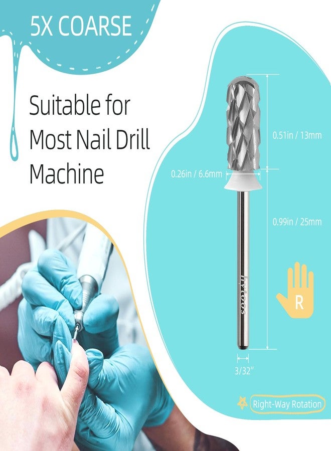 HYTOOS 5XC Barrel Carbide Nail Drill Bits, Safety Large Round Manicure Bit, 3/32 Shank for Righties, Electric Drills Accessories, Hard Gel Acrylic Powder Remover (5XC, Large Barrel) - Image 4