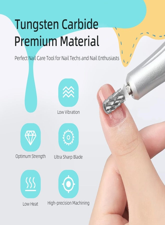 HYTOOS 5XC Barrel Carbide Nail Drill Bits, Safety Large Round Manicure Bit, 3/32 Shank for Righties, Electric Drills Accessories, Hard Gel Acrylic Powder Remover (5XC, Large Barrel) - Image 2