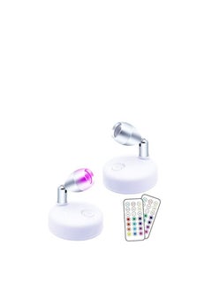 2 Pieces RGB Wireless LED Spotlight with Remote 13 Color Battery Operated Accent Lights Rotatable Light Head Stick on Wall Hallway for Painting Picture Artwork Closet(White)