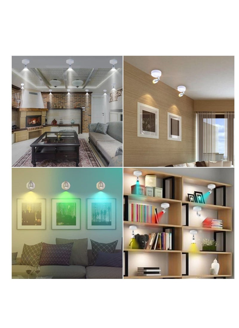 Y&D - 2 Pieces RGB Wireless LED Spotlight with Remote 13 Color Battery Operated Accent Lights Rotatable Light Head Stick on Wall Hallway for Painting Picture Artwork Closet(White) - Image 1