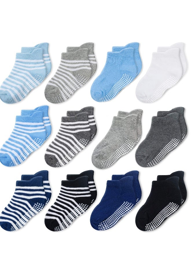 12 Pairs Anti Slip Toddler Socks Non Skid Ankle Socks with Grips for Baby Toddler Kids Boys Girls Kids Years - Image 1