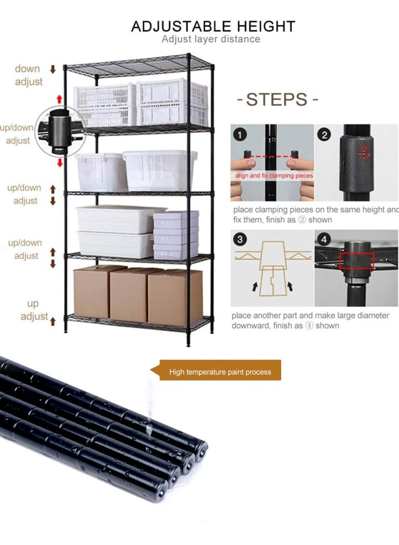 RollsTimi  5 Tier Layer Shelving Storage Rack Heavy Type Carbon Steel Shelving Storage Unit Storage Organizer Rustproof  - Image 5