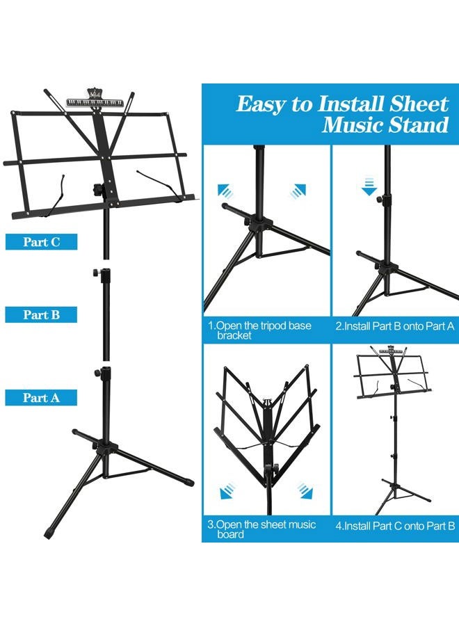 DkOvn Music Stand, 1/2/4 Pack 2 in 1 Dual-Use Folding Sheet Music Stand, Lightweight Portable Adjustable Desktop Book Stand with Music Sheet Clip Holder & Carrying Bag(1 Pack Black) - Image 5