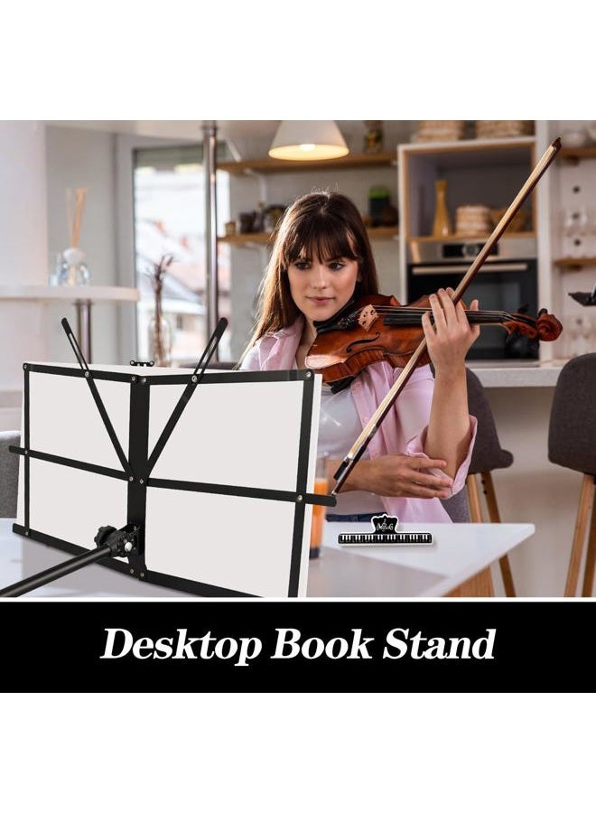 DkOvn Music Stand, 1/2/4 Pack 2 in 1 Dual-Use Folding Sheet Music Stand, Lightweight Portable Adjustable Desktop Book Stand with Music Sheet Clip Holder & Carrying Bag(1 Pack Black) - Image 3
