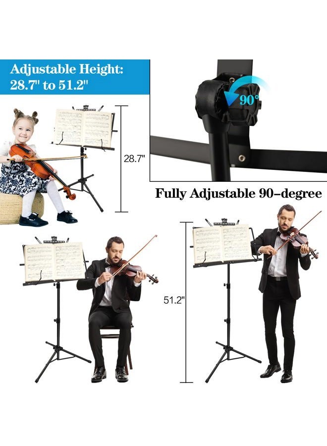 DkOvn Music Stand, 1/2/4 Pack 2 in 1 Dual-Use Folding Sheet Music Stand, Lightweight Portable Adjustable Desktop Book Stand with Music Sheet Clip Holder & Carrying Bag(1 Pack Black) - Image 2