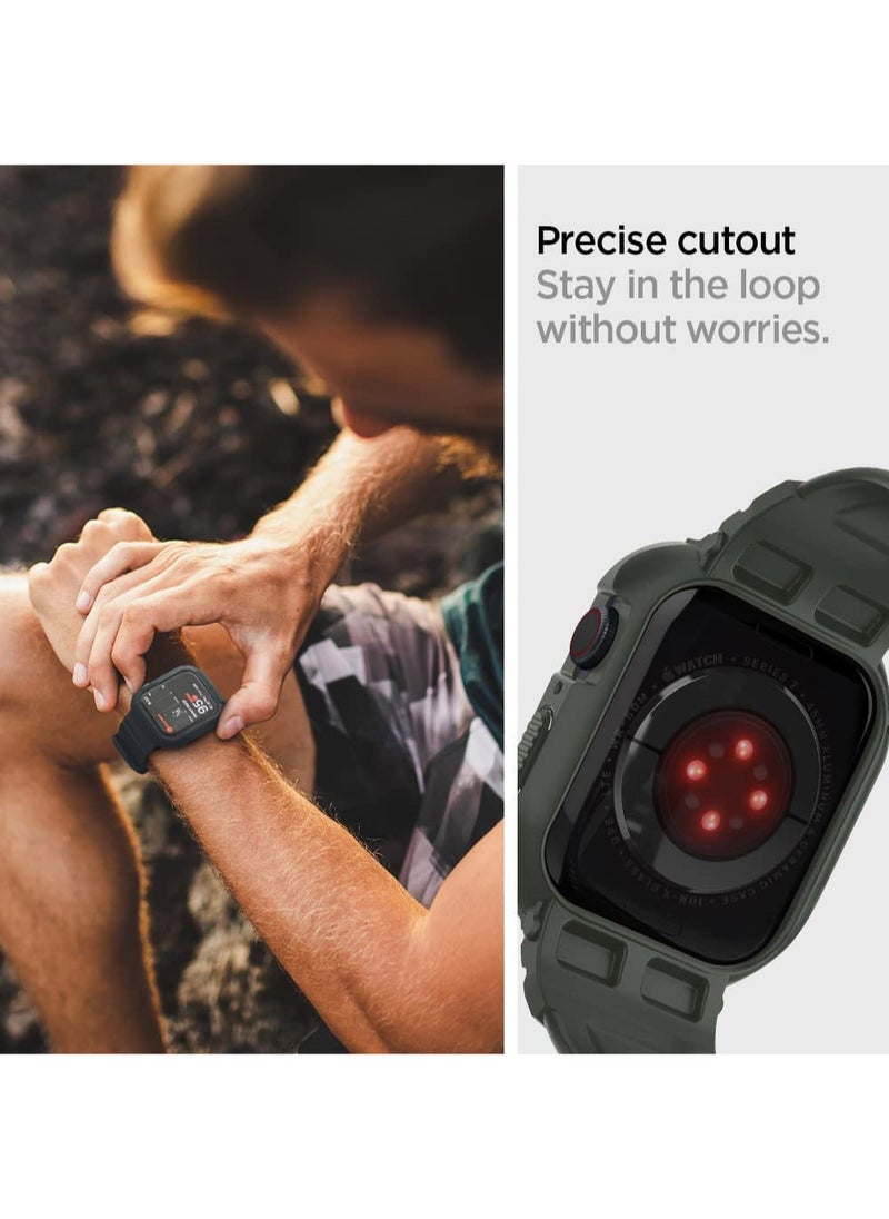 Spigen - Rugged Armor Pro Apple Watch Band with Case for Series 9 / 8 /7 (45mm) and Series 6/SE2/SE/5/4 (44mm) - Mil Green - Image 1