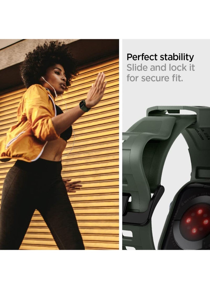 Spigen - Rugged Armor Pro Apple Watch Band with Case for Series 9 / 8 /7 (45mm) and Series 6/SE2/SE/5/4 (44mm) - Mil Green - Image 1