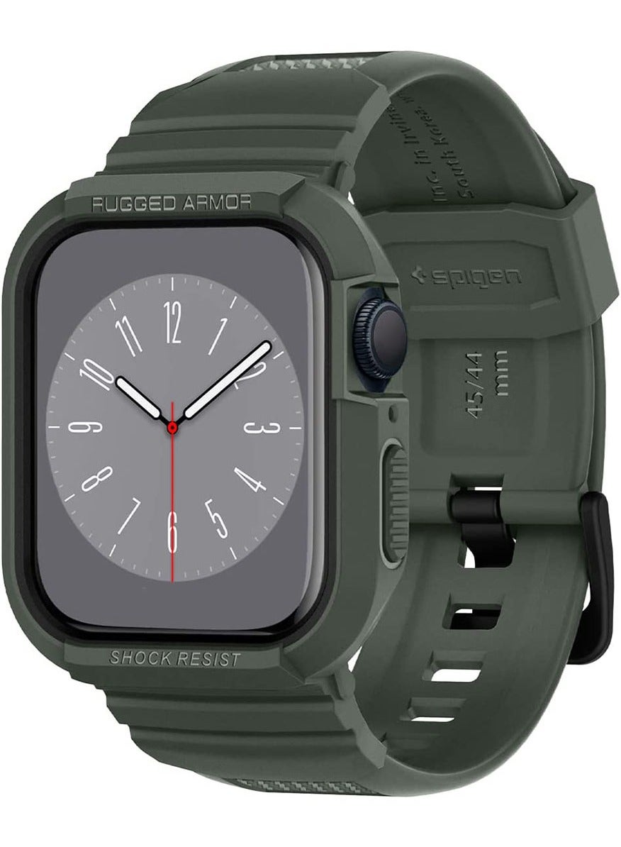 Spigen Rugged Armor Pro Apple Watch Band with Case for Series 9 / 8 /7 (45mm) and Series 6/SE2/SE/5/4 (44mm) - Mil Green