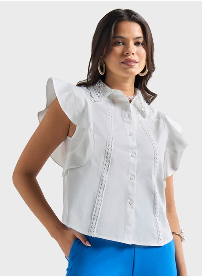 FAV - Lace Detail Flutter Sleeve Shirt - Image 1