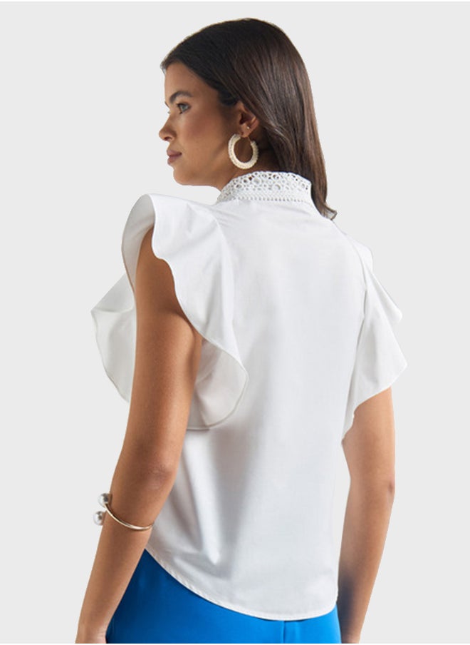 FAV - Lace Detail Flutter Sleeve Shirt - Image 1