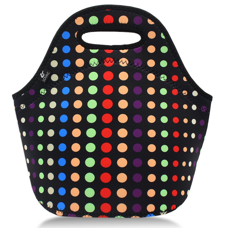 LOVAC Neoprene Lunch Bag Thick Insulated Lunch Bag Durable Waterproof Lunch Tote With Zipper For Outdoor Travel Work School Small Colorful Dot