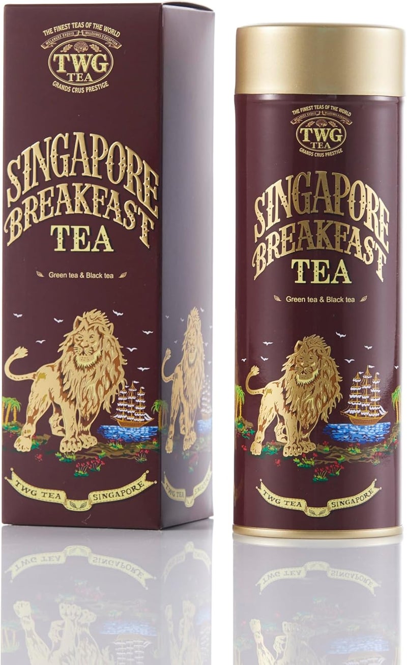 TWG Tea Singapore Breakfast Tea - Black & Green Tea Blend with Vanilla & Spices in Haute Couture Tin, 100g - Image 1