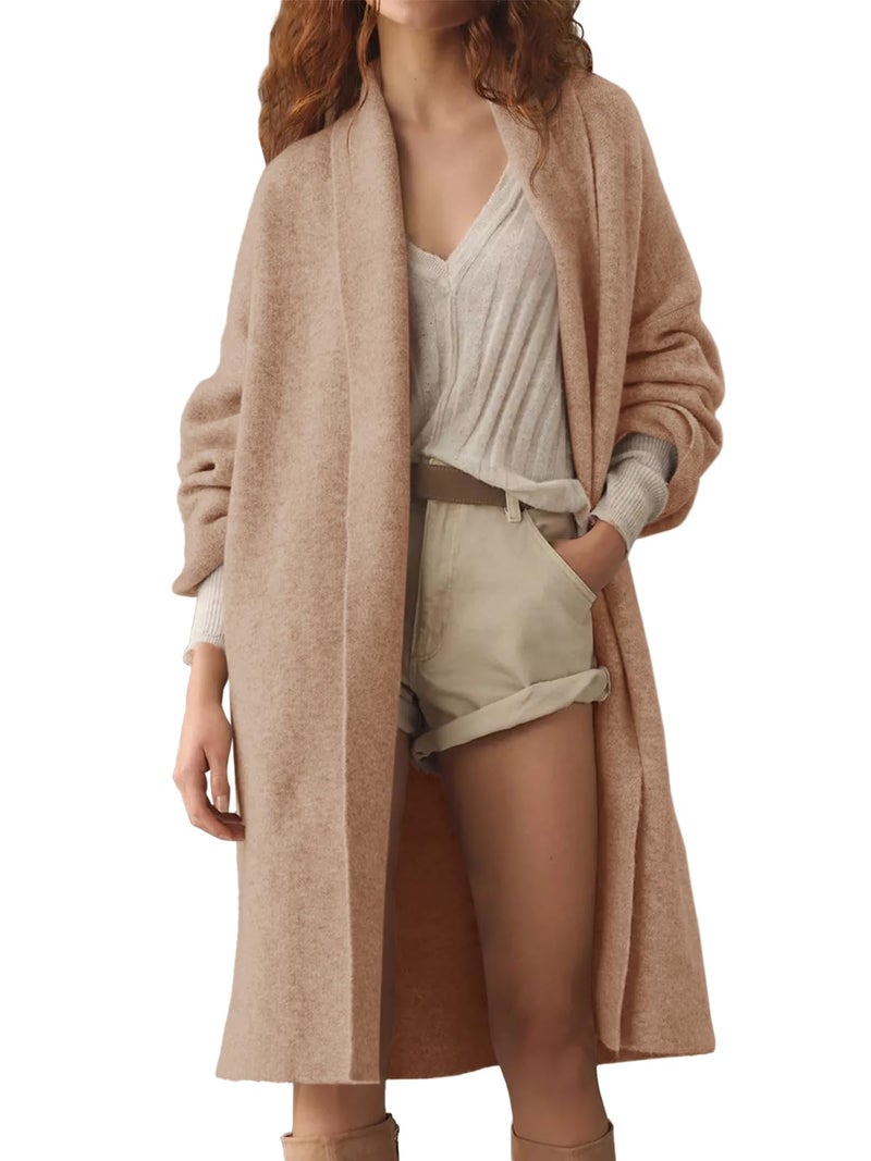 Saodimallsu Womens Open Front Chunky Cardigan Long Oversized Loose Knit Coatigan Sweater Jacket 2024 Fall Coats Camel - Image 2