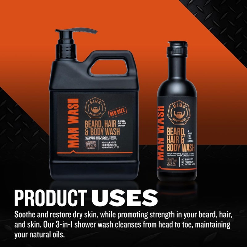 GIBS Grooming 3 in 1 Man Wash Body Wash for Men Beard Hair Moisturizing Cleansing Liquid Body Wash Sulfate Paraben Free 325oz Travel Size - Image 2