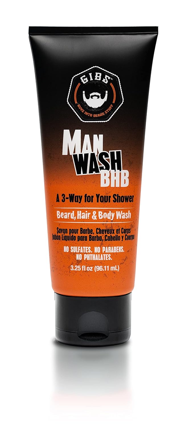GIBS Grooming 3 in 1 Man Wash Body Wash for Men Beard Hair Moisturizing Cleansing Liquid Body Wash Sulfate Paraben Free 325oz Travel Size - Image 1