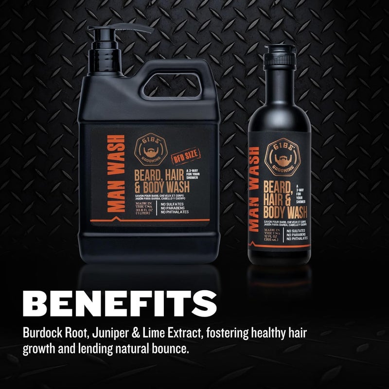 GIBS Grooming 3 in 1 Man Wash Body Wash for Men Beard Hair Moisturizing Cleansing Liquid Body Wash Sulfate Paraben Free 325oz Travel Size - Image 4