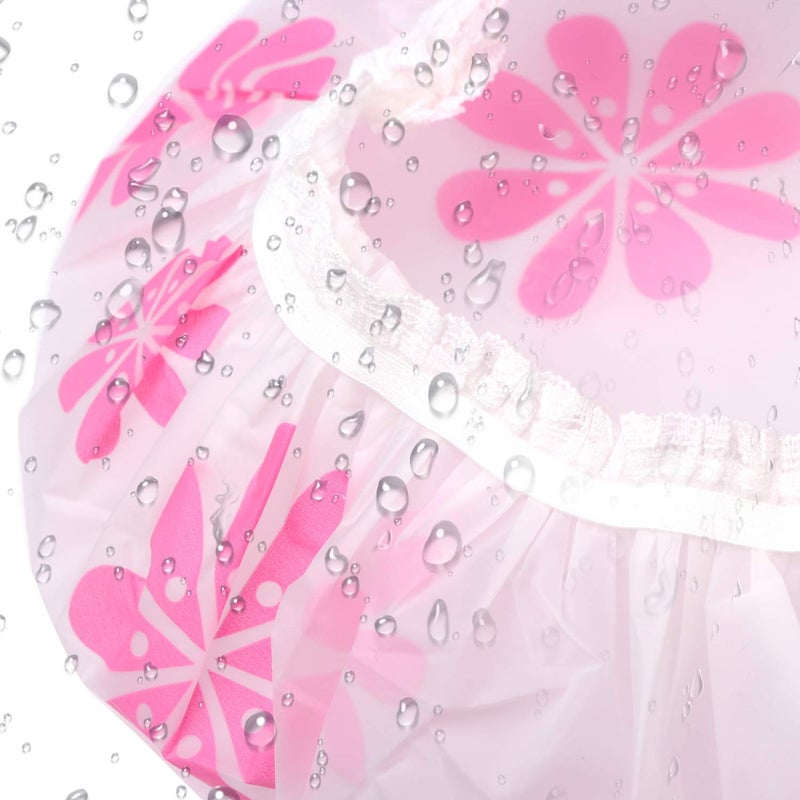 Pengxiaomei Shower Caps, 3 Pcs Waterproof Bath Caps Plastic Reusable Shower Caps Elastic Band Bath Hair Hat for Women Ladies Spa Salon - Image 2