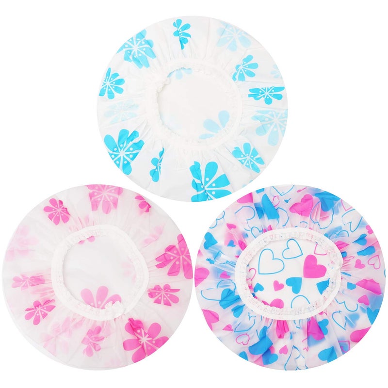 Pengxiaomei Shower Caps, 3 Pcs Waterproof Bath Caps Plastic Reusable Shower Caps Elastic Band Bath Hair Hat for Women Ladies Spa Salon - Image 1