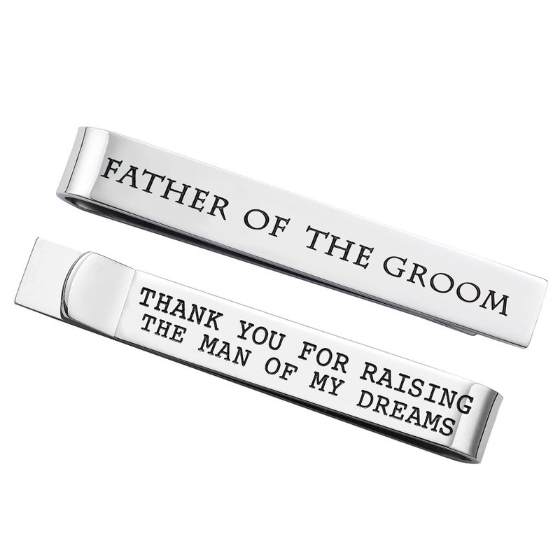 LParkin Father of the Groom Gifts Wedding Tie Clips Gifts for Groomsmen From the Bride Stainless Steel Tie Bars Polished Finish 3/8 Inch Wide 2 Inches Long - Image 1