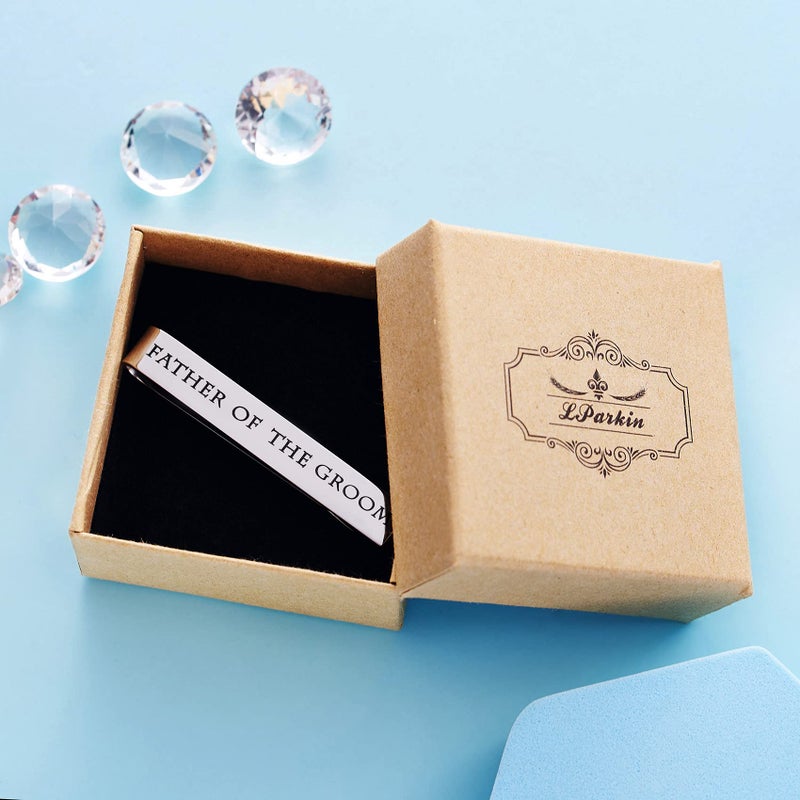 LParkin Father of the Groom Gifts Wedding Tie Clips Gifts for Groomsmen From the Bride Stainless Steel Tie Bars Polished Finish 3/8 Inch Wide 2 Inches Long - Image 5