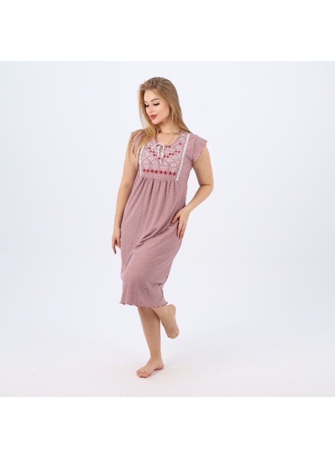 zecotex  Summer Short Ribbed Cotton Nightdress with Colorful Embroidery – Lightweight & Breathable Sleepwear  - Image 5
