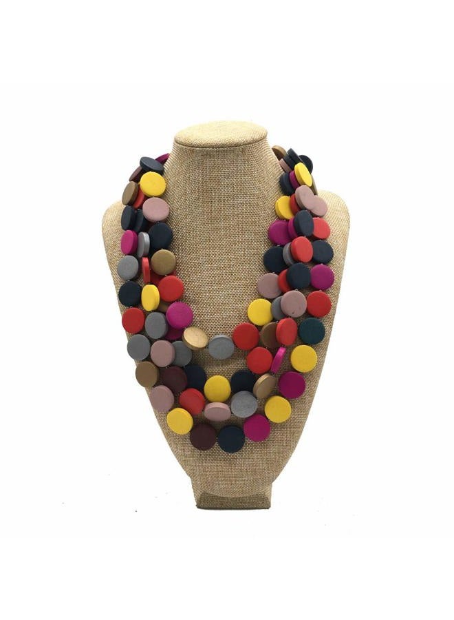 JHWZAIY Statement Multicolor Wood Bead Chunky Layered Necklace For Women Multi Layer Color Wooden Beaded Bib Long Strand African Necklace For Women Fashion Jewelry Costume (Multicolor) - Image 2