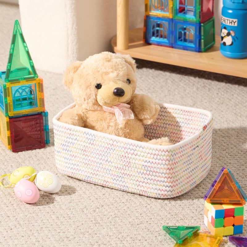 MiniArk Small Storage Baskets for Organizing | Closet Organizer Bins | Shelf Toy Basket | Woven Rope Baskets | Cube Decorative Box | Shallow Basket | 11.5x7.5x4.7â€ | 3 Packs Rainbow - Image 4