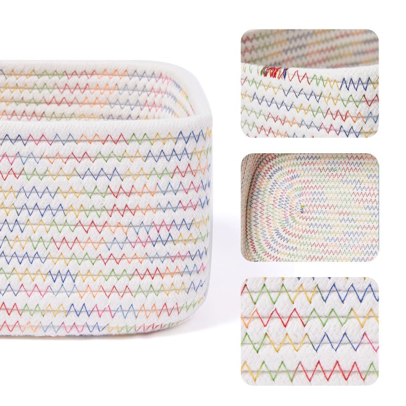 MiniArk Small Storage Baskets for Organizing | Closet Organizer Bins | Shelf Toy Basket | Woven Rope Baskets | Cube Decorative Box | Shallow Basket | 11.5x7.5x4.7â€ | 3 Packs Rainbow - Image 2
