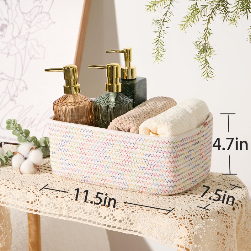 MiniArk Small Storage Baskets for Organizing | Closet Organizer Bins | Shelf Toy Basket | Woven Rope Baskets | Cube Decorative Box | Shallow Basket | 11.5x7.5x4.7â€ | 3 Packs Rainbow - Image 3