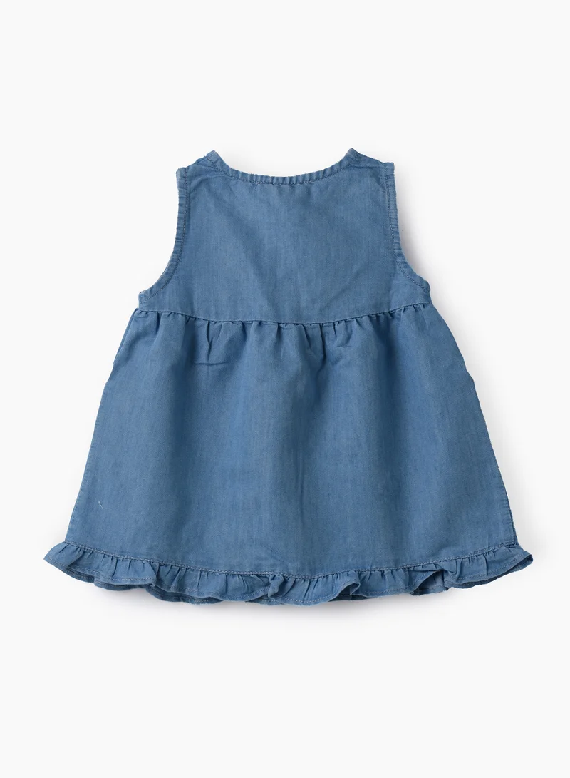 Jelliene Girls Blue Sleeveless Embroidered Denim Dress