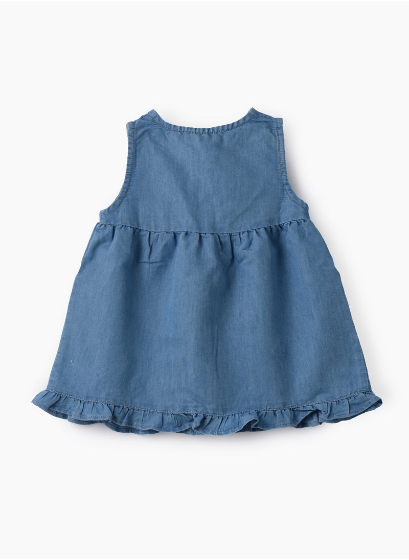 Jelliene Girls Blue Sleeveless Embroidered Denim Dress  - Image 2