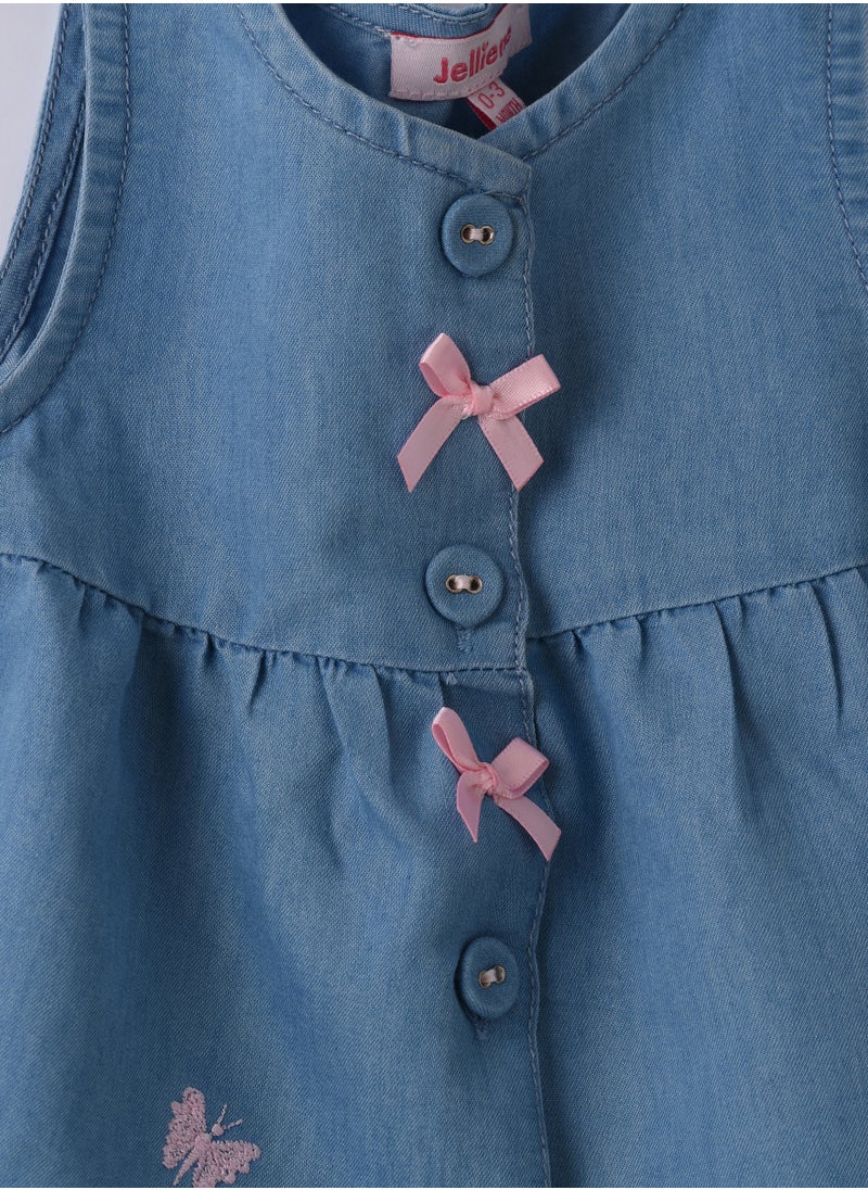 Jelliene Girls Blue Sleeveless Embroidered Denim Dress  - Image 3