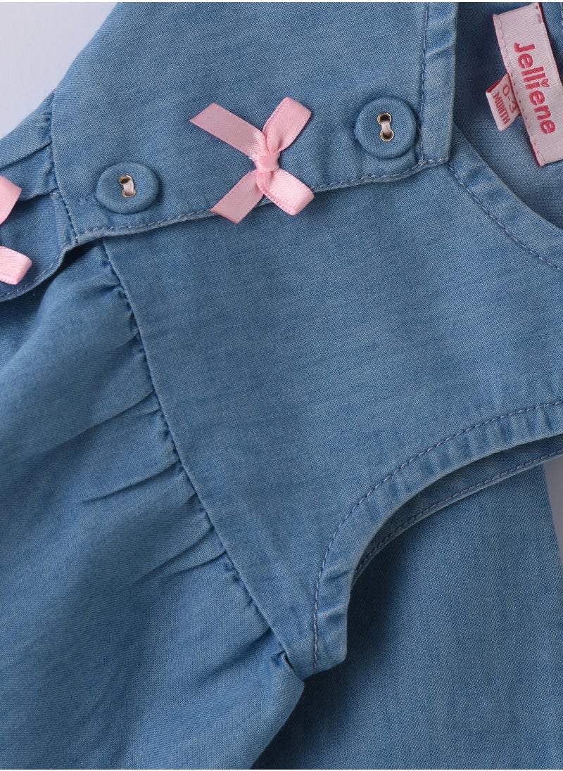 Jelliene Girls Blue Sleeveless Embroidered Denim Dress  - Image 4