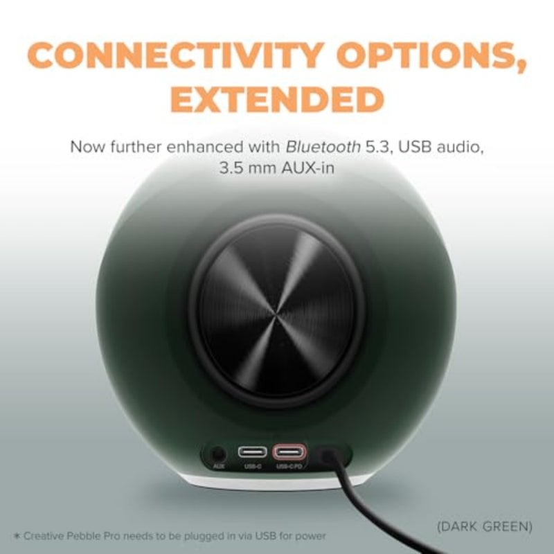 سماعات كمبيوتر للاستخدام المكتبي، بلاستيك ABS، أسود، USB-C 2.0 للتوصيل والتشغيل مع Bluetooth 5.3، وإضاءة RGB قابلة للتخصيص، ومنفذ سماعة رأس/ميكروفون مدمج - Image 5