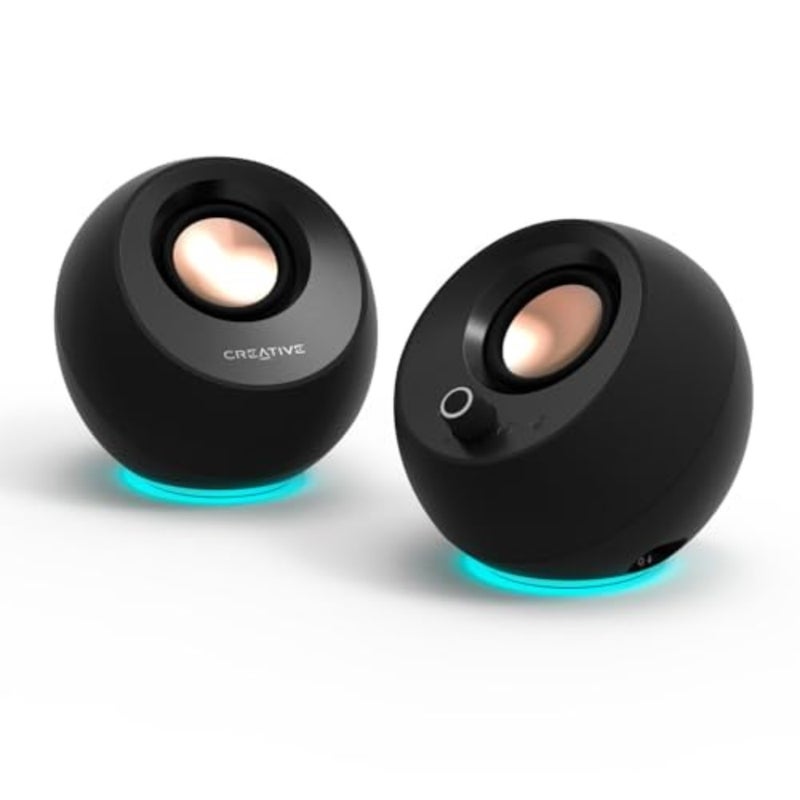 سماعات كمبيوتر للاستخدام المكتبي، بلاستيك ABS، أسود، USB-C 2.0 للتوصيل والتشغيل مع Bluetooth 5.3، وإضاءة RGB قابلة للتخصيص، ومنفذ سماعة رأس/ميكروفون مدمج - Image 1