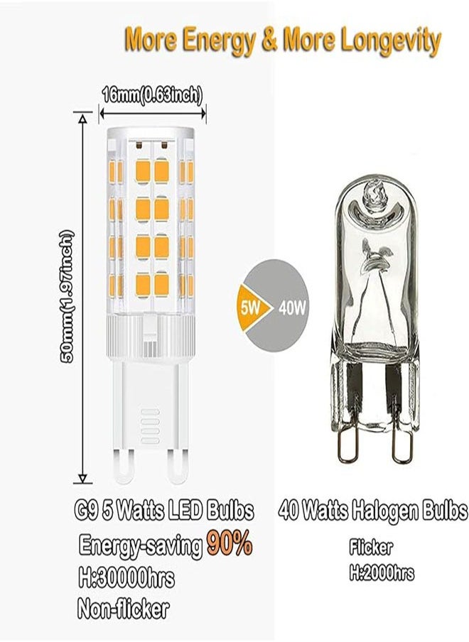 Bukela - مصباح LED G9 بقاعدة مزدوجة 5 وات، مصباح هالوجين بديل 40 وات 6000 كلفن، مصباح معلق G9 أبيض بقاعدة خالية من الوميض، إضاءة منزلية غير قابلة للتعتيم، (عبوة من 5 قطع) - Image 1